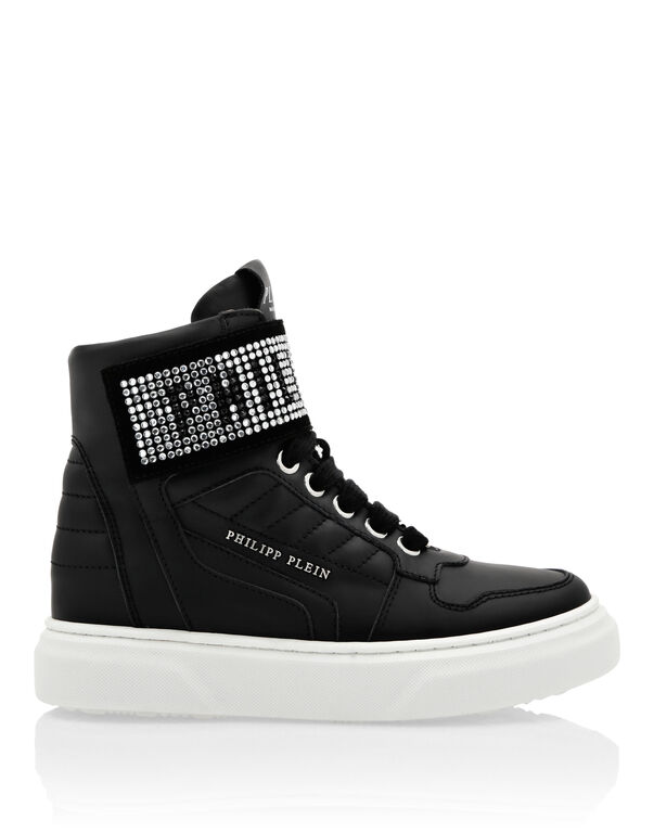 LEATHER HI-TOP SNEAKERS RHINESTONE PLEIN black / crystal