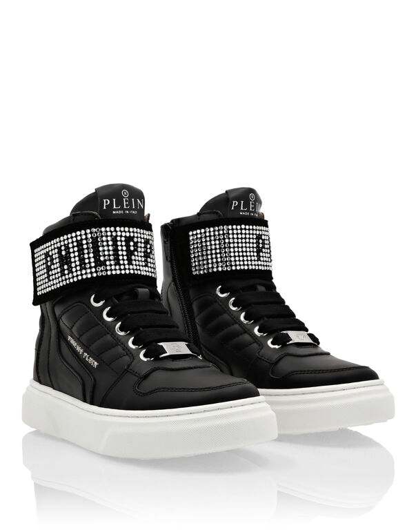 LEATHER HI-TOP SNEAKERS RHINESTONE PLEIN black / crystal 7 LEATHER HI-TOP SNEAKERS RHINESTONE PLEIN black / crystal