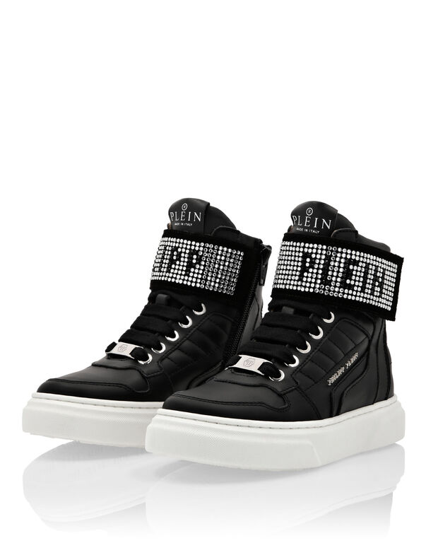 LEATHER HI-TOP SNEAKERS RHINESTONE PLEIN black / crystal 8 LEATHER HI-TOP SNEAKERS RHINESTONE PLEIN black / crystal