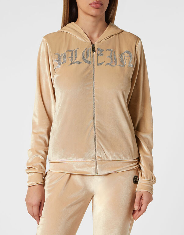Hoodie Sweatjacket Gothic Plein beige