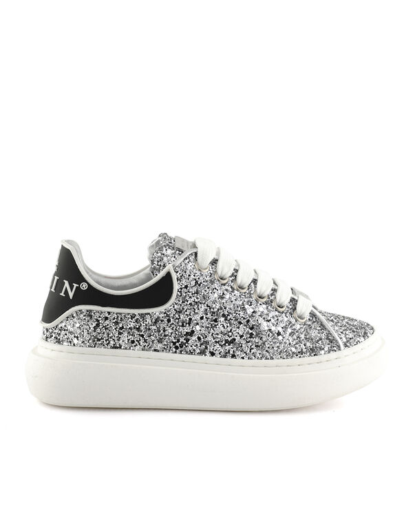 Low-Top Sneakers Glitter Silver+White