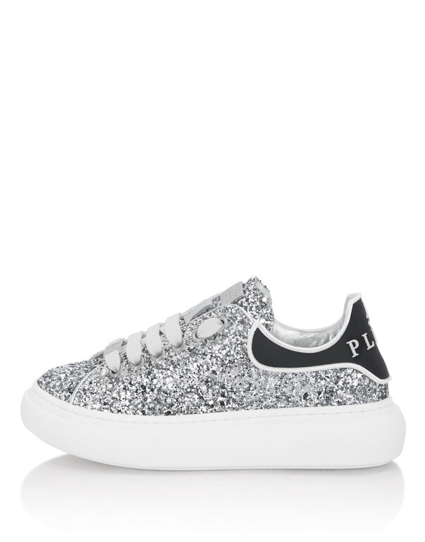 Low-Top Sneakers Glitter Silver+White