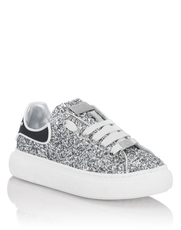 Low-Top Sneakers Glitter Silver+White