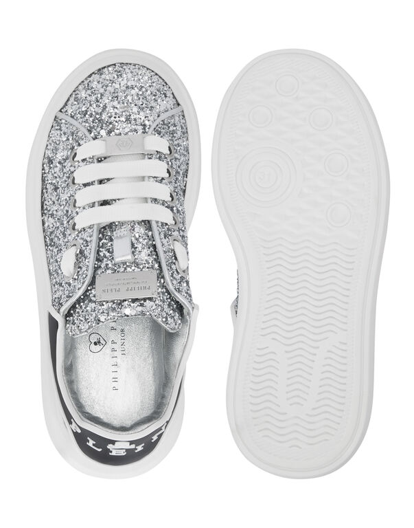 Low-Top Sneakers Glitter Silver+White