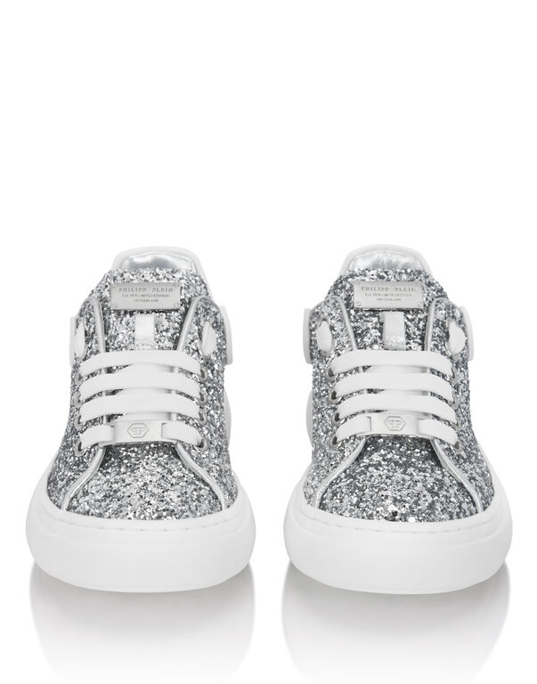 Low-Top Sneakers Glitter Silver+White
