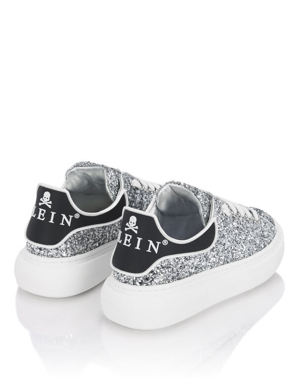 Low-Top Sneakers Glitter Silver+White