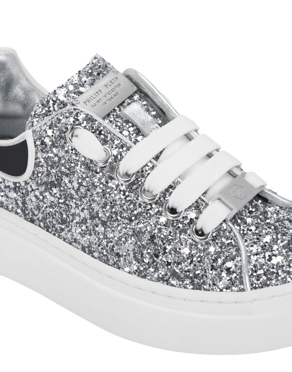 Low-Top Sneakers Glitter Silver+White