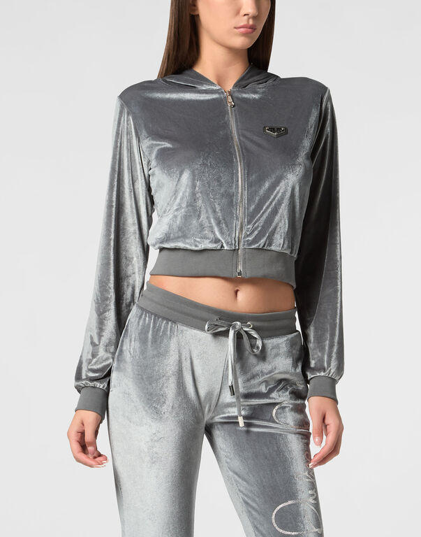 Hoodie Sweatjacket Crystal Signature grey