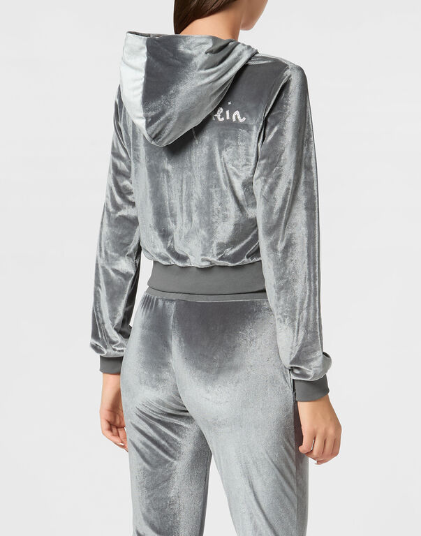 Hoodie Sweatjacket Crystal Signature grey