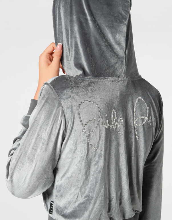 Hoodie Sweatjacket Crystal Signature grey