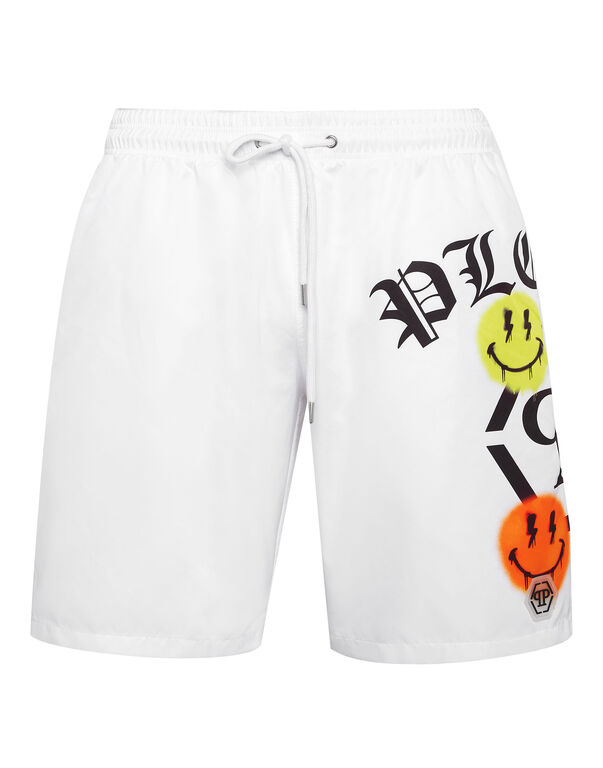 Jogging Shorts with Smile Print white