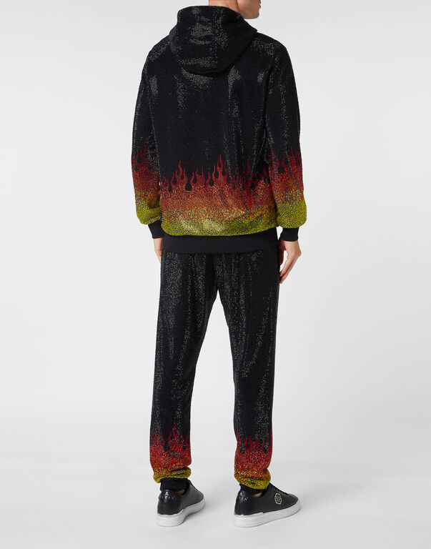 Jogging Tracksuit: Hoodie/Trousers with Crystals Flame black