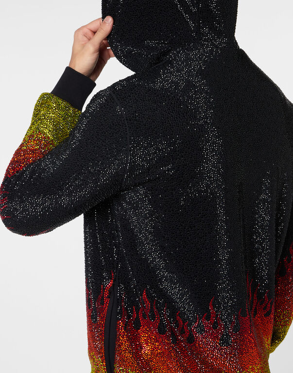 Jogging Tracksuit: Hoodie/Trousers with Crystals Flame black