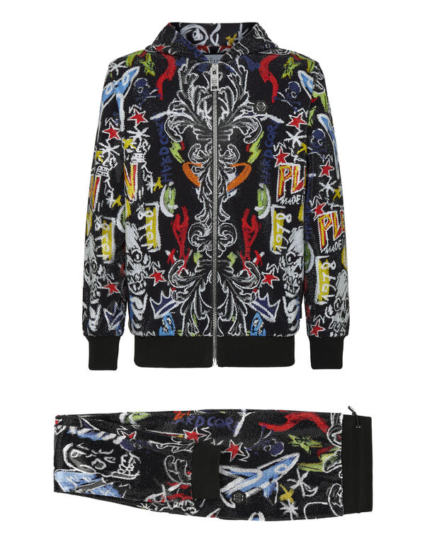 Jogging tracksuit:Hoodie/Trousers Crystals black / multicolored