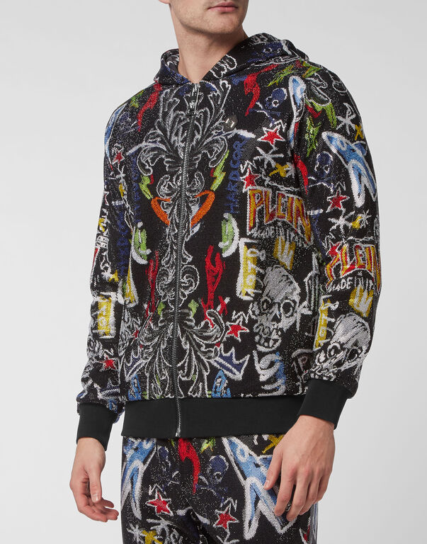 Jogging tracksuit:Hoodie/Trousers Crystals black / multicolored