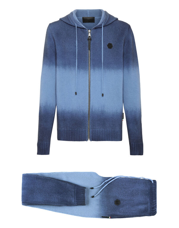 Cash Wool Jogging Knit Suit: Jacket/trousers python insert Skull dark blue