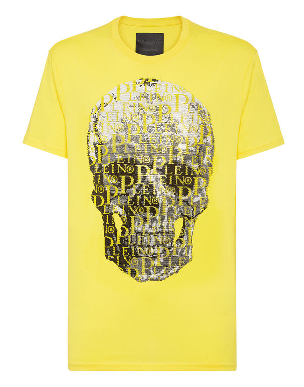 T-shirt Round Neck SS Skull and Plein with Crystals yellow