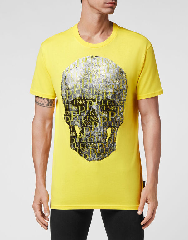 T-shirt Round Neck SS Skull and Plein with Crystals yellow