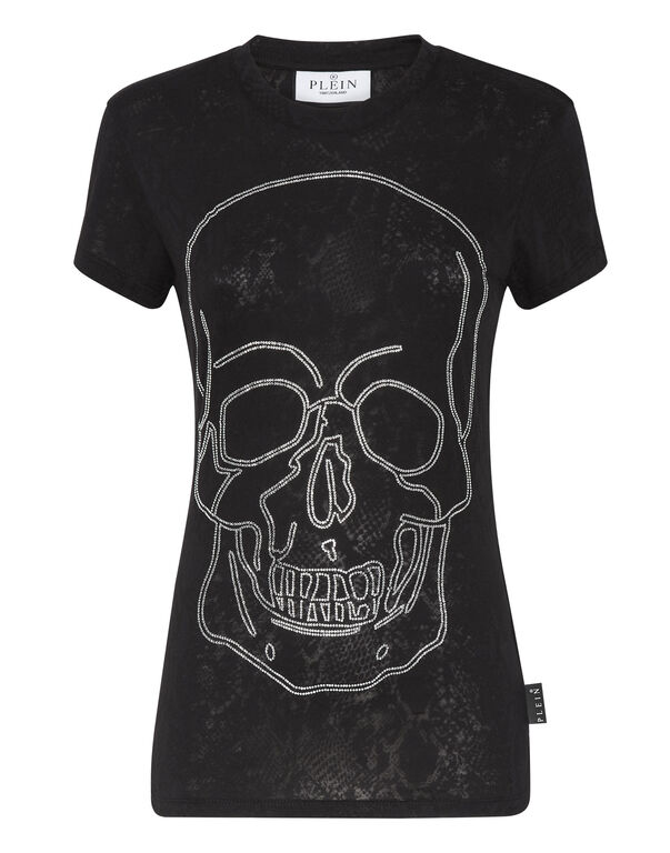 T-shirt Round Neck Sexy Pure Fit Skull black / white