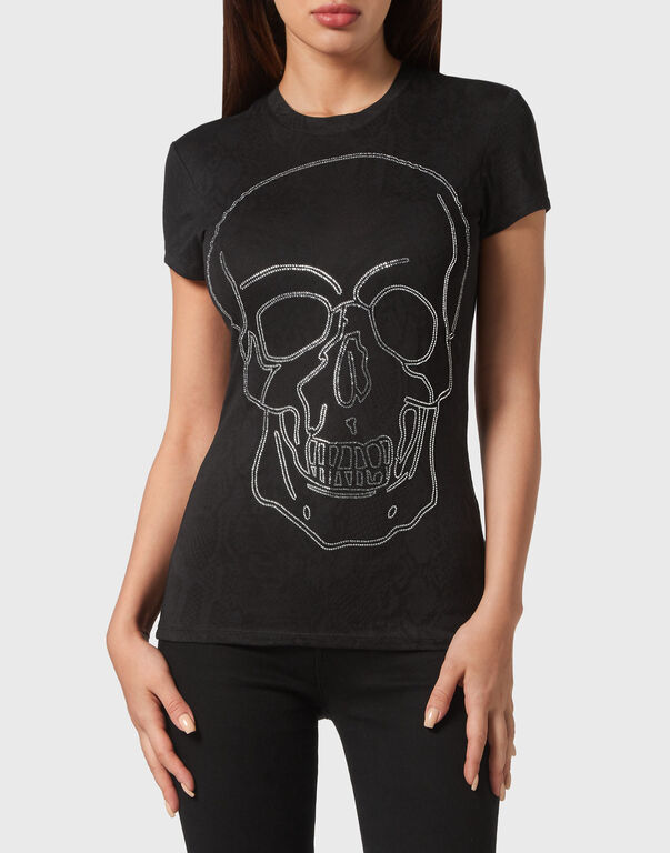 T-shirt Round Neck Sexy Pure Fit Skull black / white