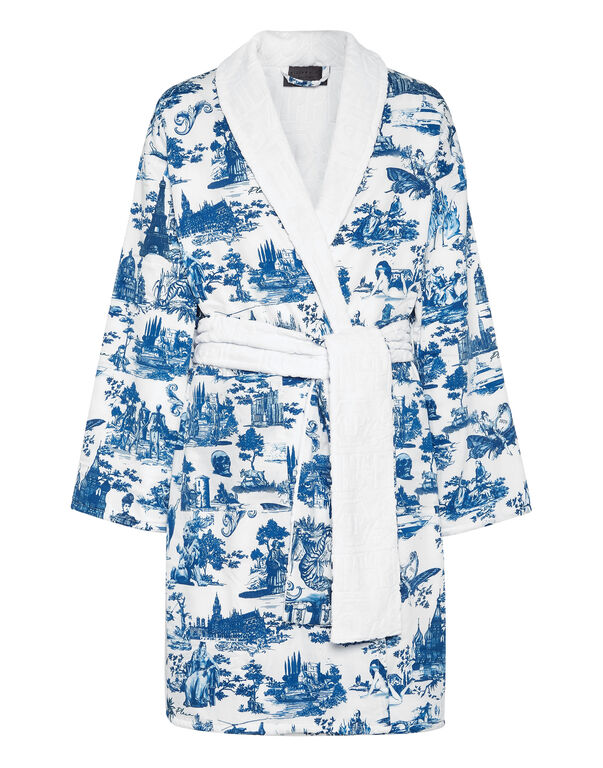 Bathrobe En PLEIN air white / dark blue