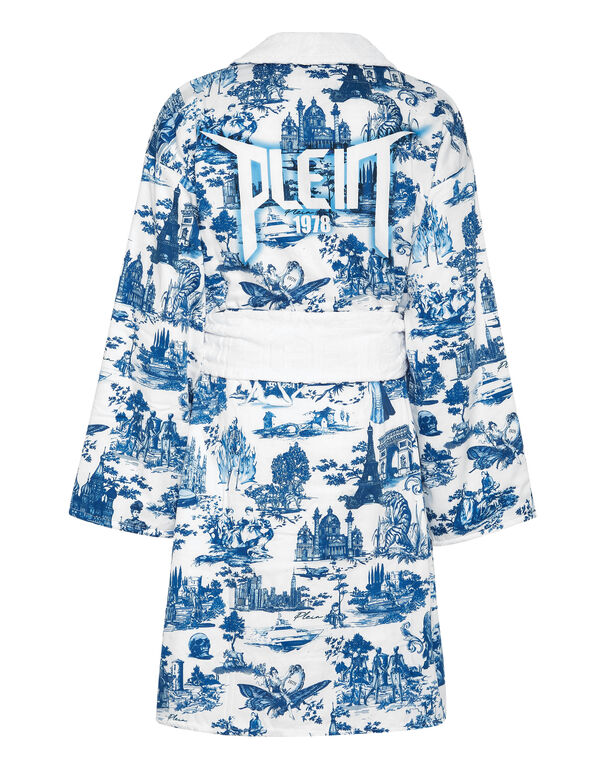 Bathrobe En PLEIN air white / dark blue