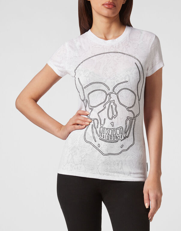 T-shirt Round Neck Sexy Pure Fit Skull white