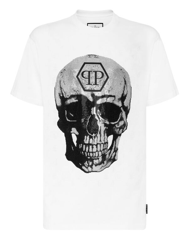 T-shirt Round Neck SS Skull and Plein with Crystals white