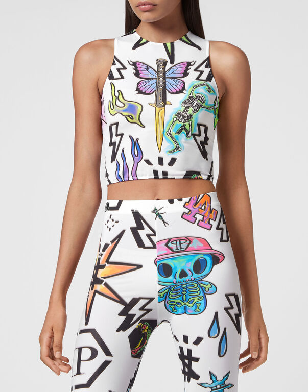 Crop Top Tattoo Monogram white / multicolored
