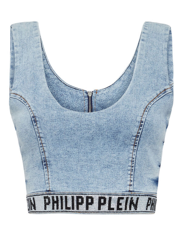 Denim Super Stretch Top Gothic Plein with Crystals Frost Blue